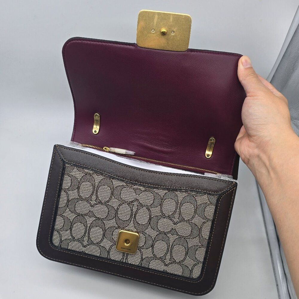Coach Alie Shoulder Bag Signature Jacquard with Snakeskin Detail C0712 Oak Maple - Picture 6 of 9